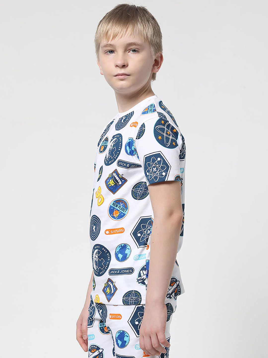 Boys White Space Print Co-ord Set T-shirt - Image 3