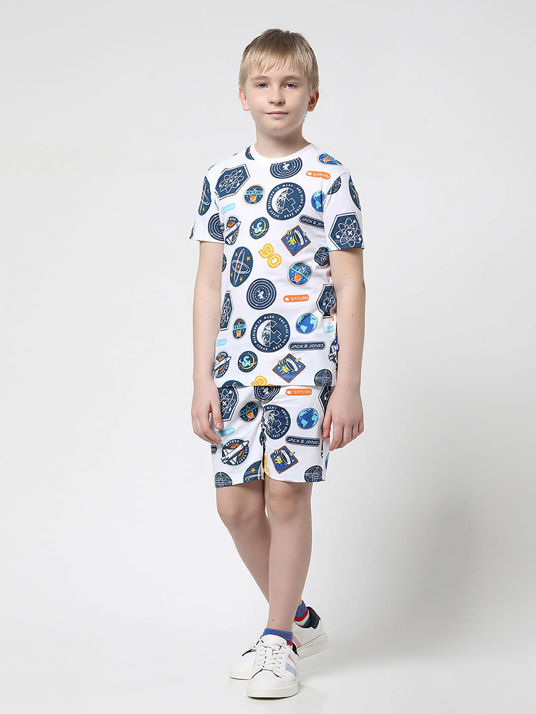 Boys White Space Print Co-ord Set T-shirt - Image 6