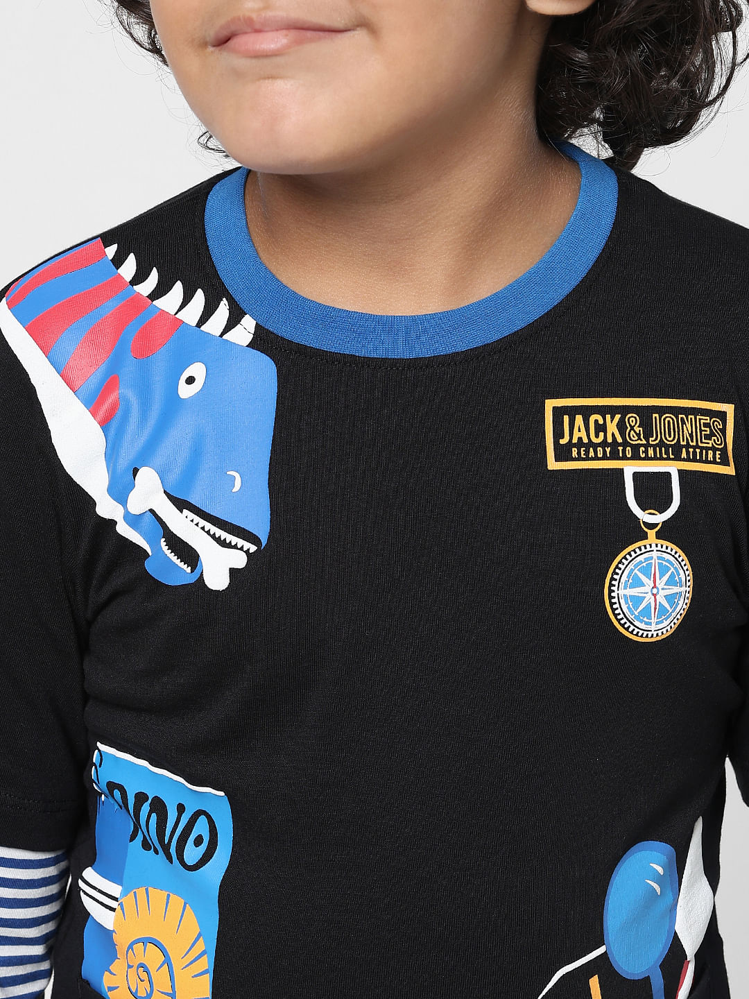 JUNIOR BOYS Black Printed Crew Neck T-shirt - Image 4