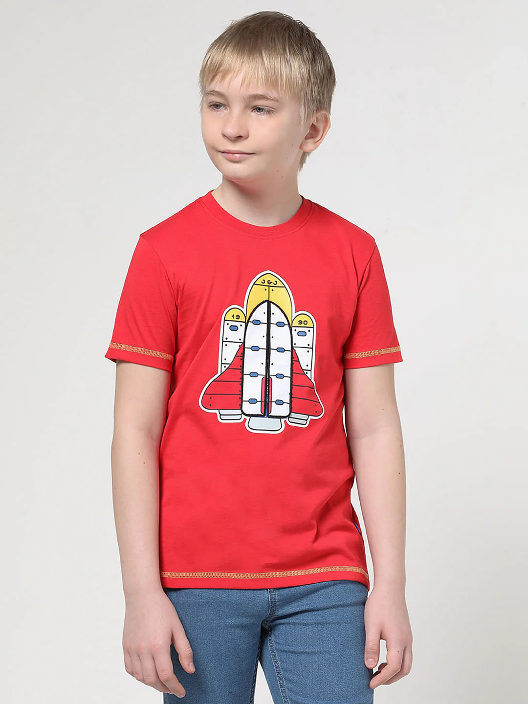 Boys Red 3D Space Rocket Print T-shirt - Image 2