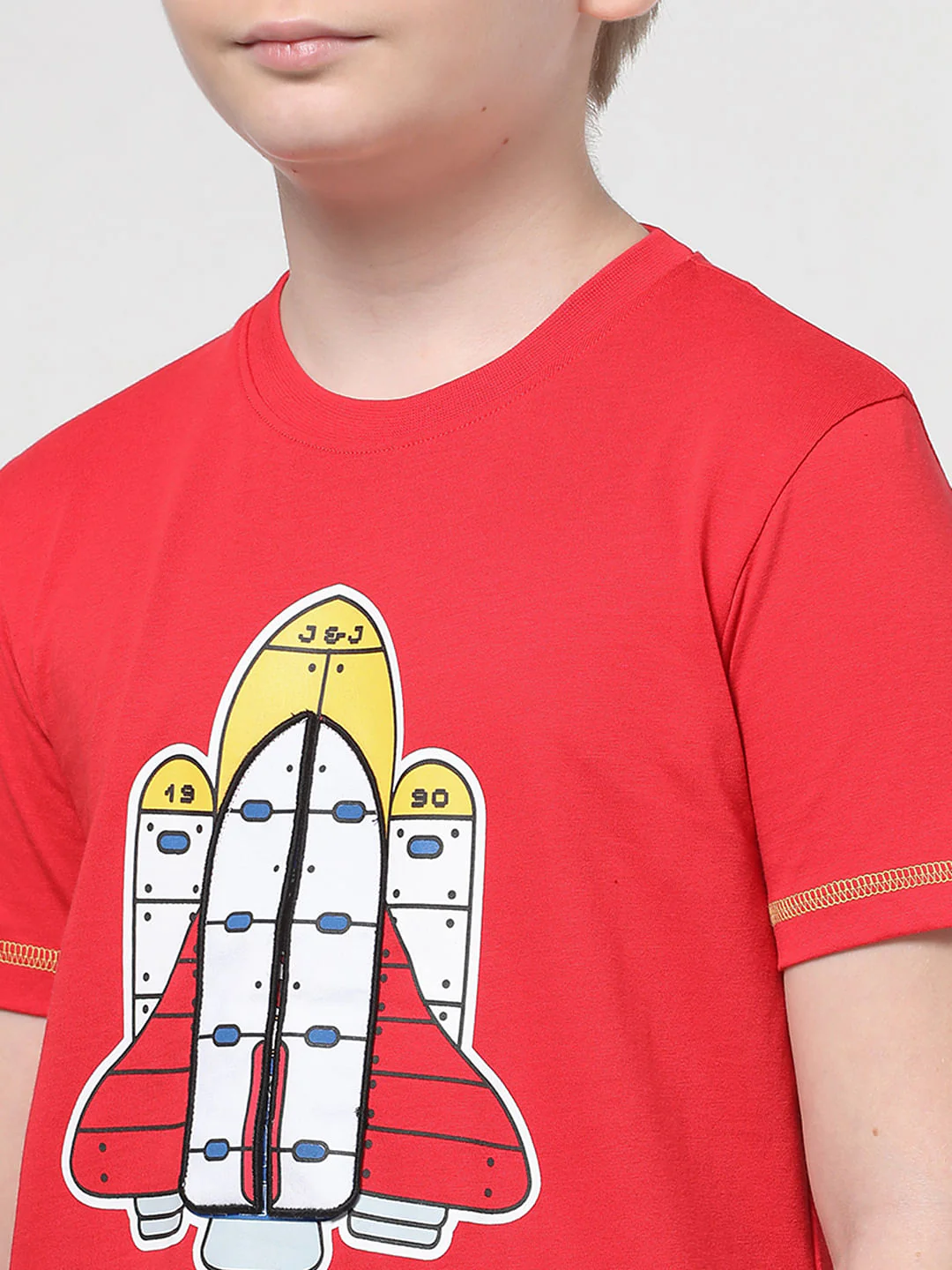 Boys Red 3D Space Rocket Print T-shirt - Image 4