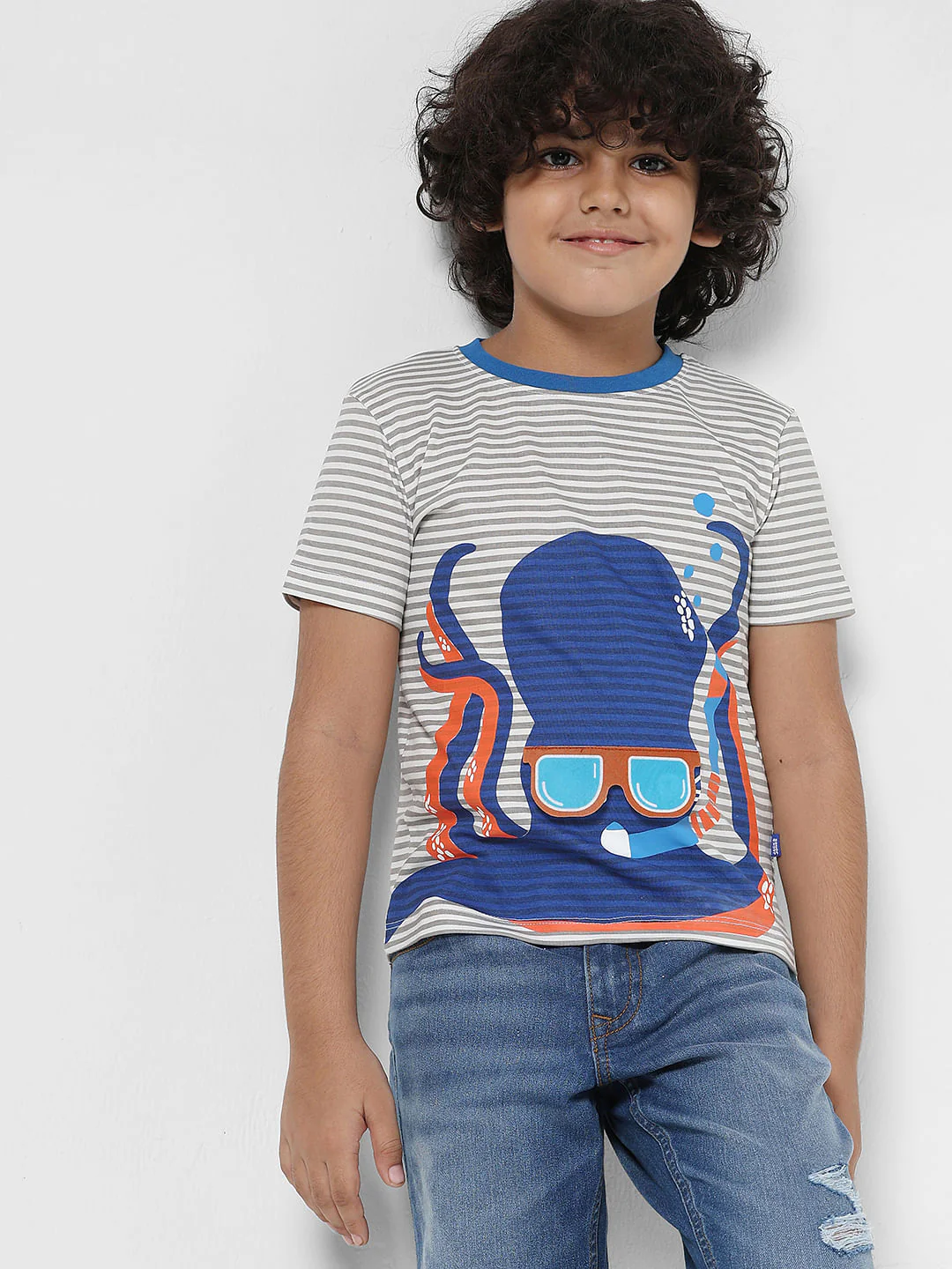 JUNIOR BOYS White Octopus Crew Neck T-shirt