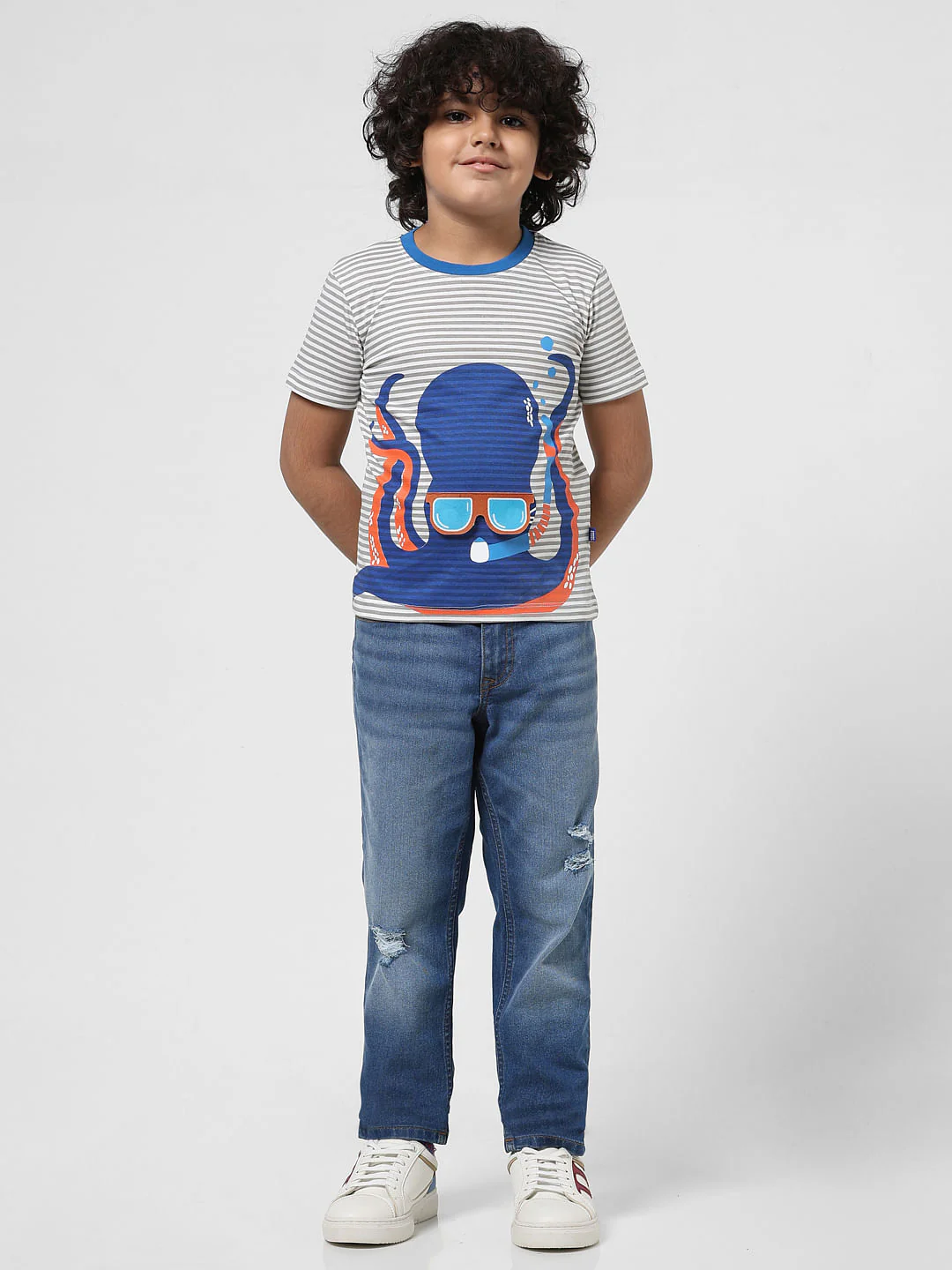 JUNIOR BOYS White Octopus Crew Neck T-shirt - Image 5