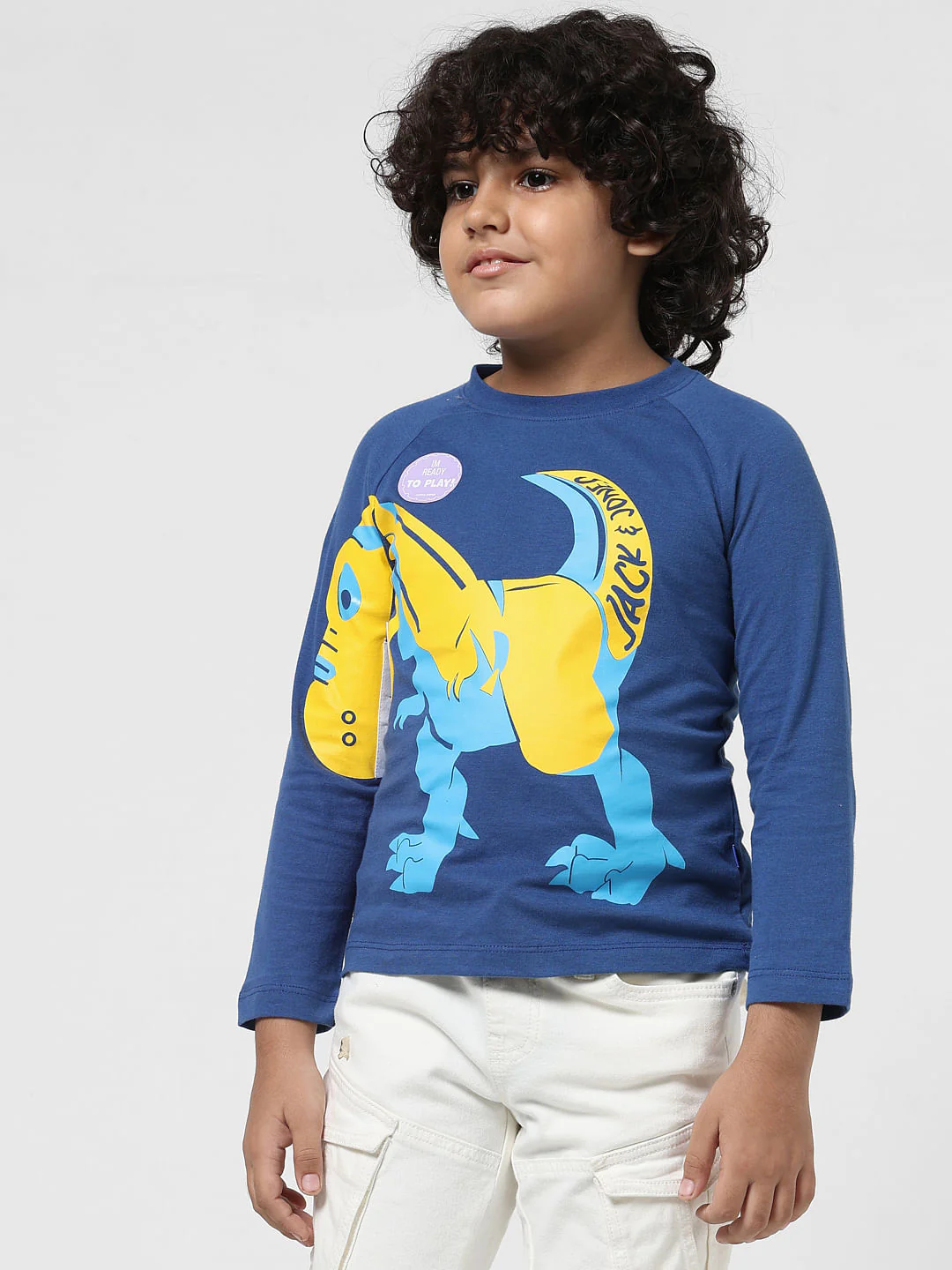 JUNIOR BOYS Blue Printed Full Sleeves T-shirt - Image 2