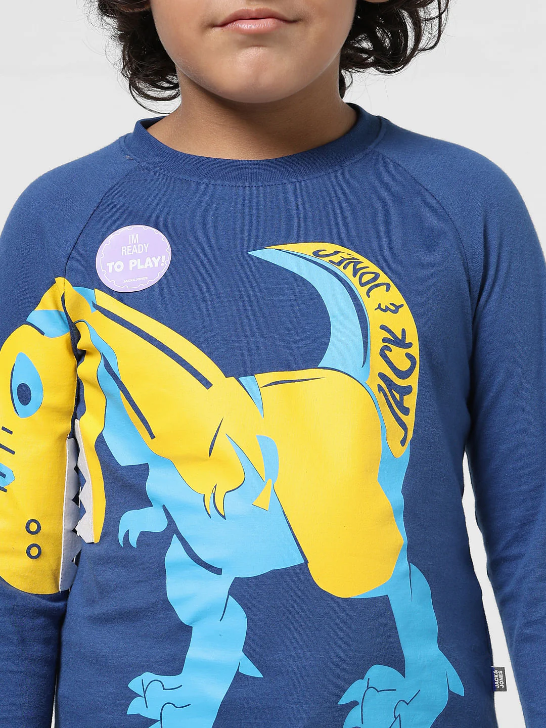JUNIOR BOYS Blue Printed Full Sleeves T-shirt - Image 4