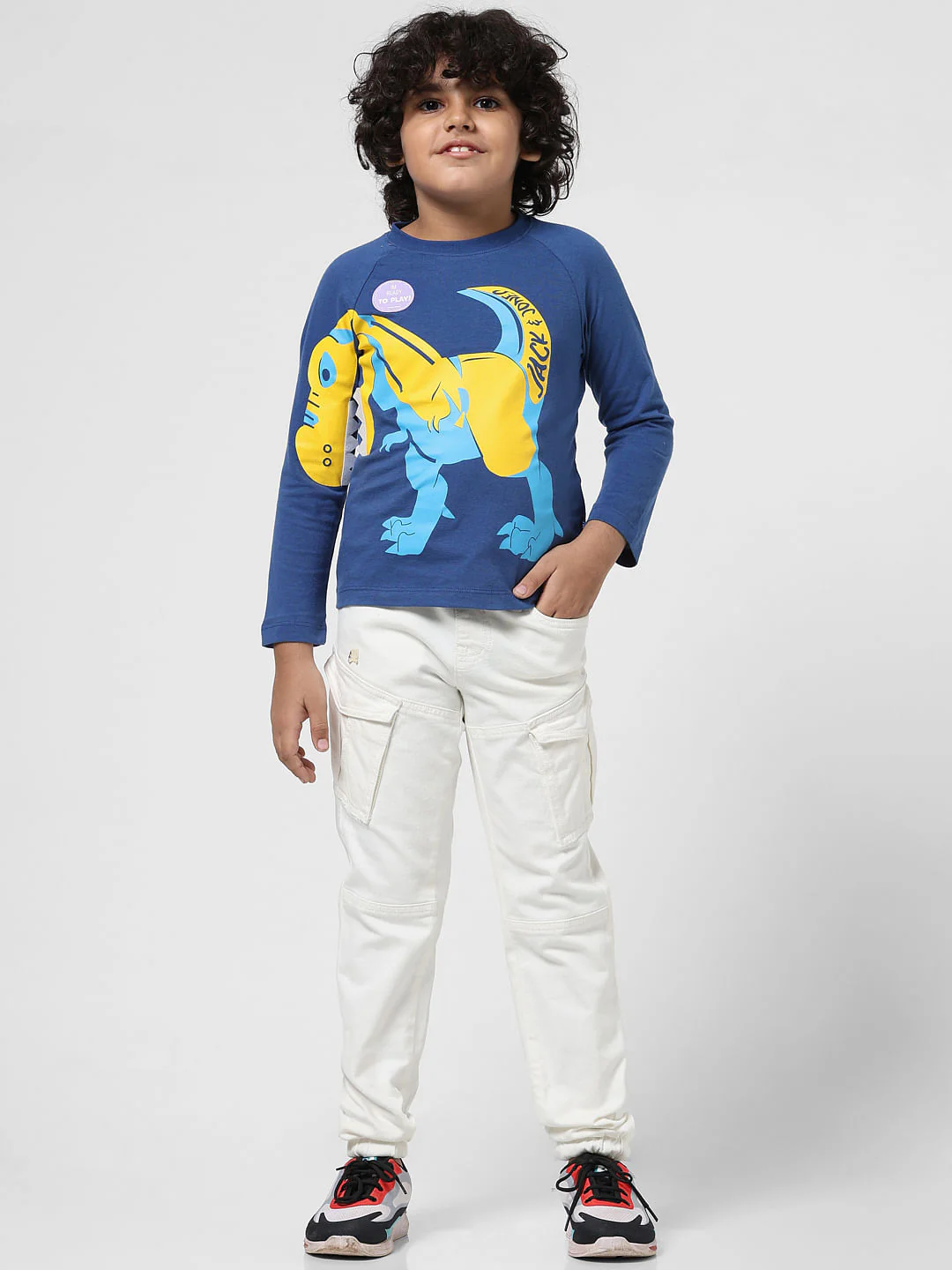 JUNIOR BOYS Blue Printed Full Sleeves T-shirt - Image 5