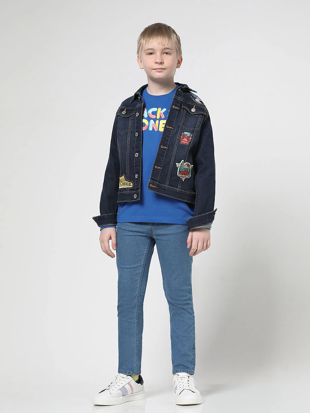 Boys Blue Logo Print Full Sleeves T-shirt