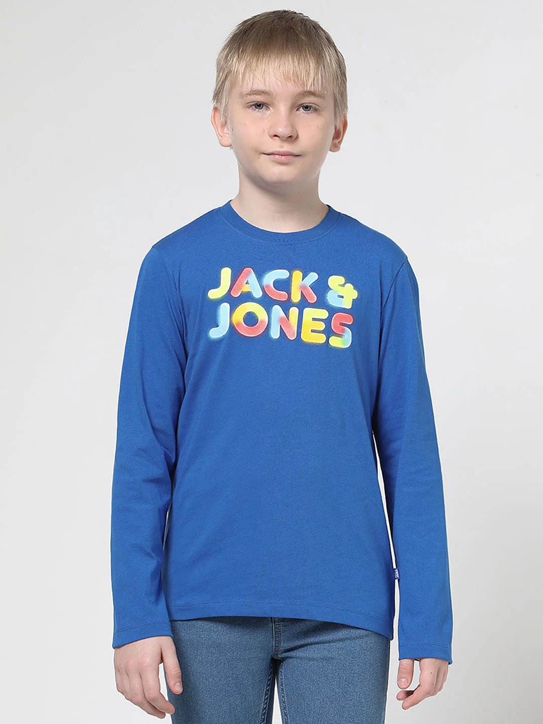 Boys Blue Logo Print Full Sleeves T-shirt - Image 2