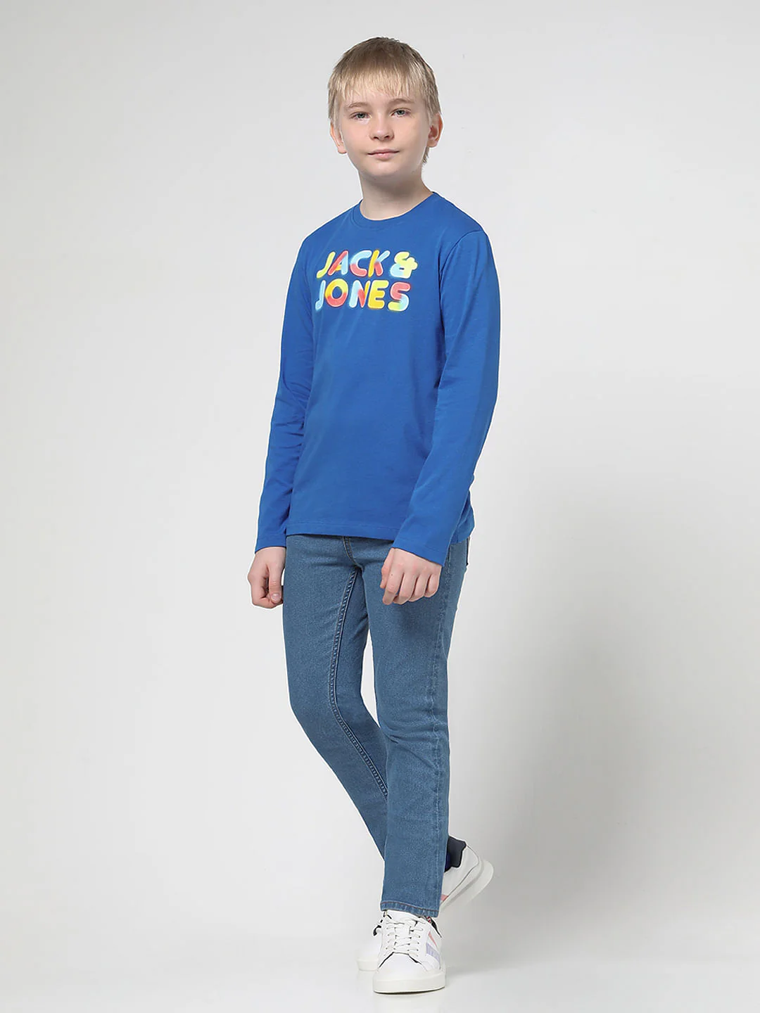 Boys Blue Logo Print Full Sleeves T-shirt - Image 5