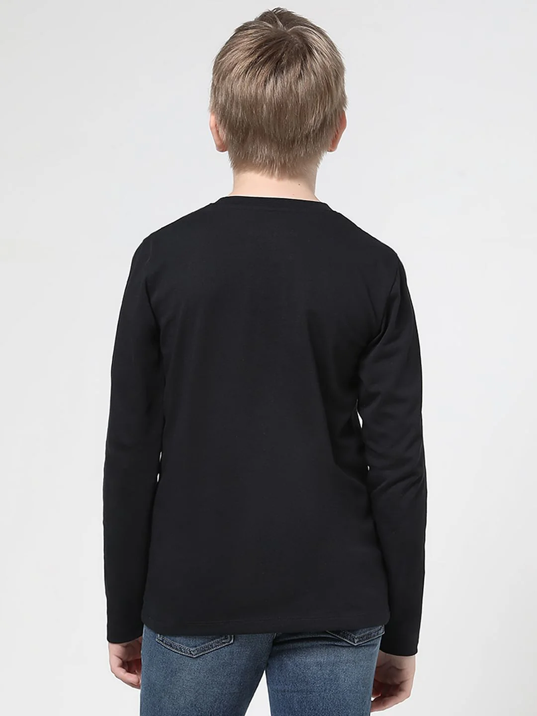 Boys Black Logo Print Full Sleeves T-shirt - Image 3