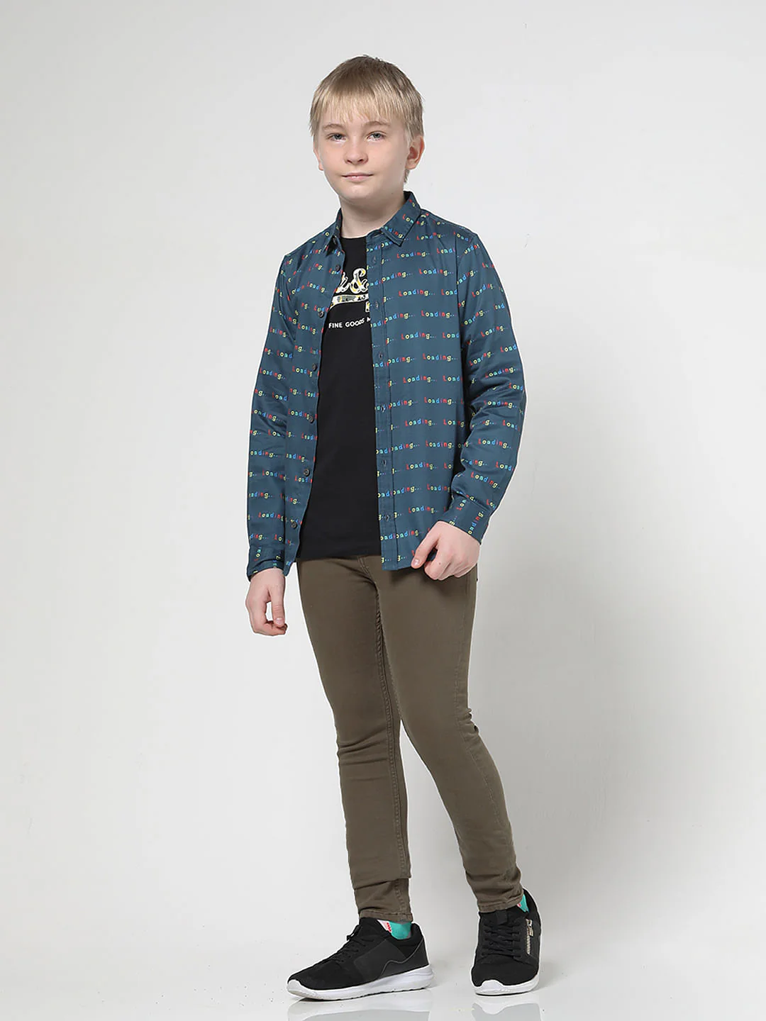 Boys Black Chest Branding Full Sleeves T-shirt