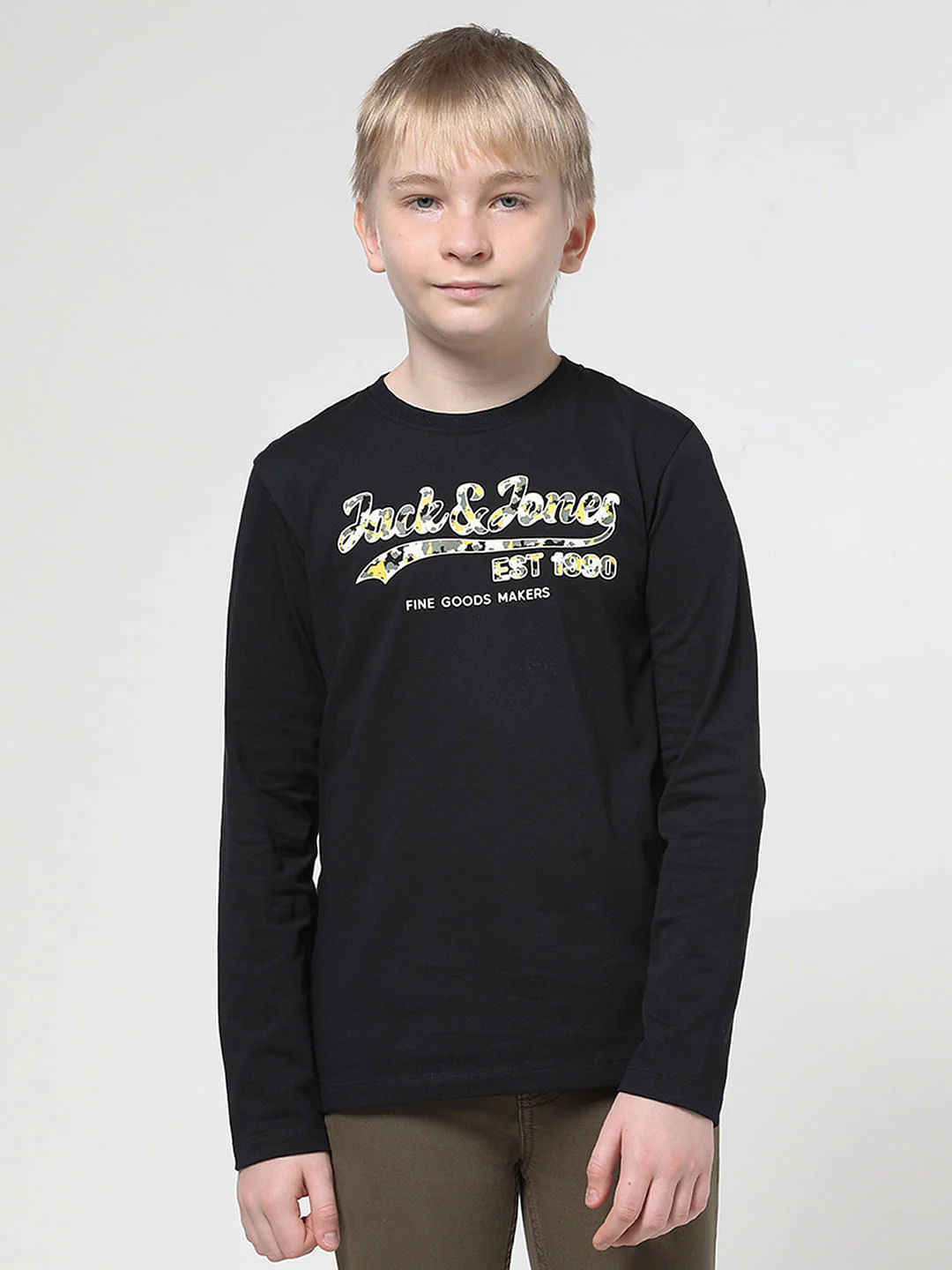 Boys Black Chest Branding Full Sleeves T-shirt - Image 2