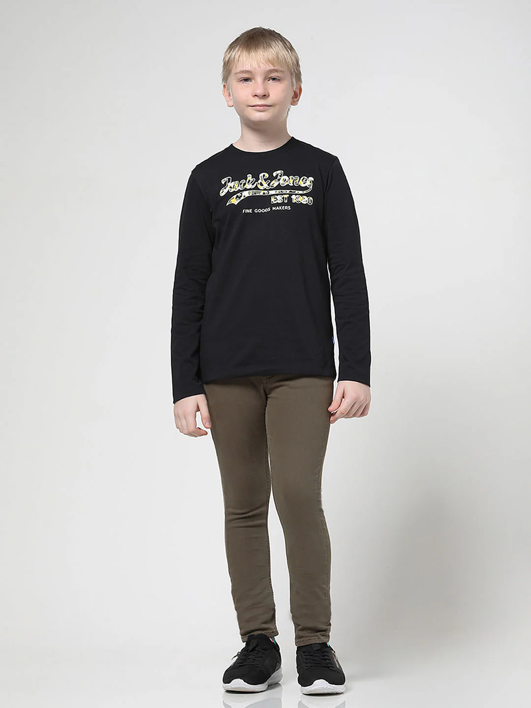 Boys Black Chest Branding Full Sleeves T-shirt - Image 5