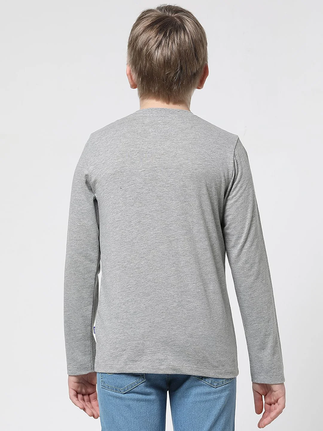 Boys Grey Logo Print Full Sleeves T-shirt - Image 4