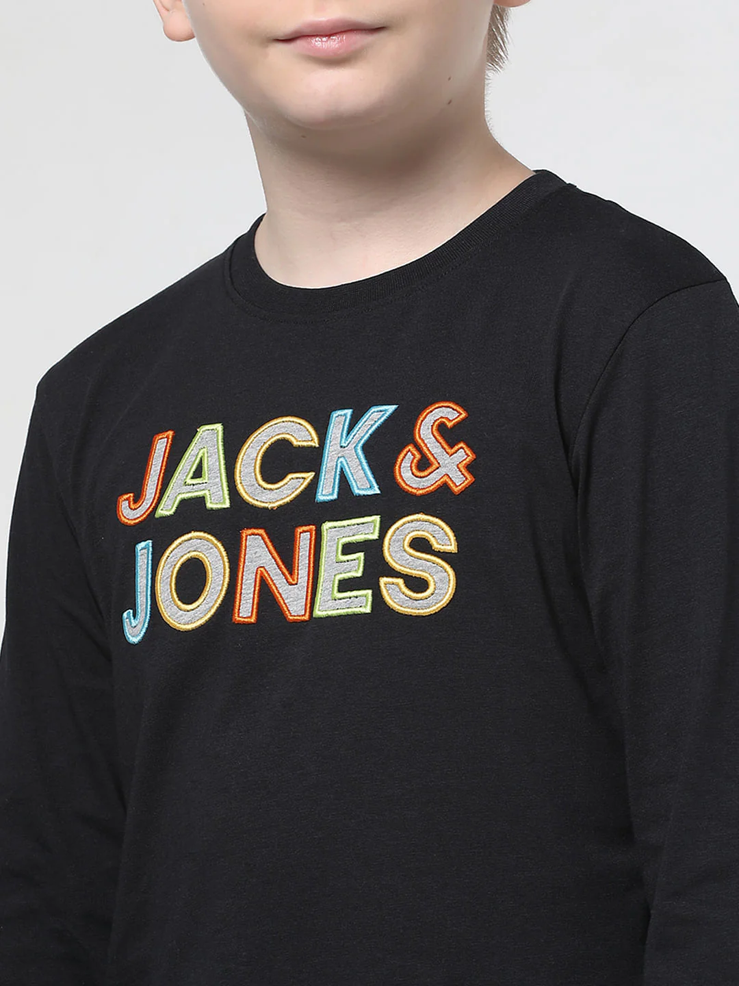 Boys Black Chest Branding Full Sleeves T-shirt - Image 4