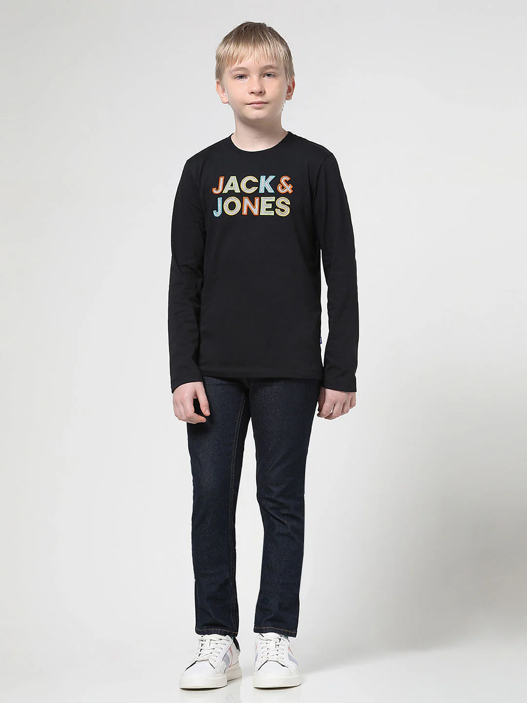 Boys Black Chest Branding Full Sleeves T-shirt - Image 5