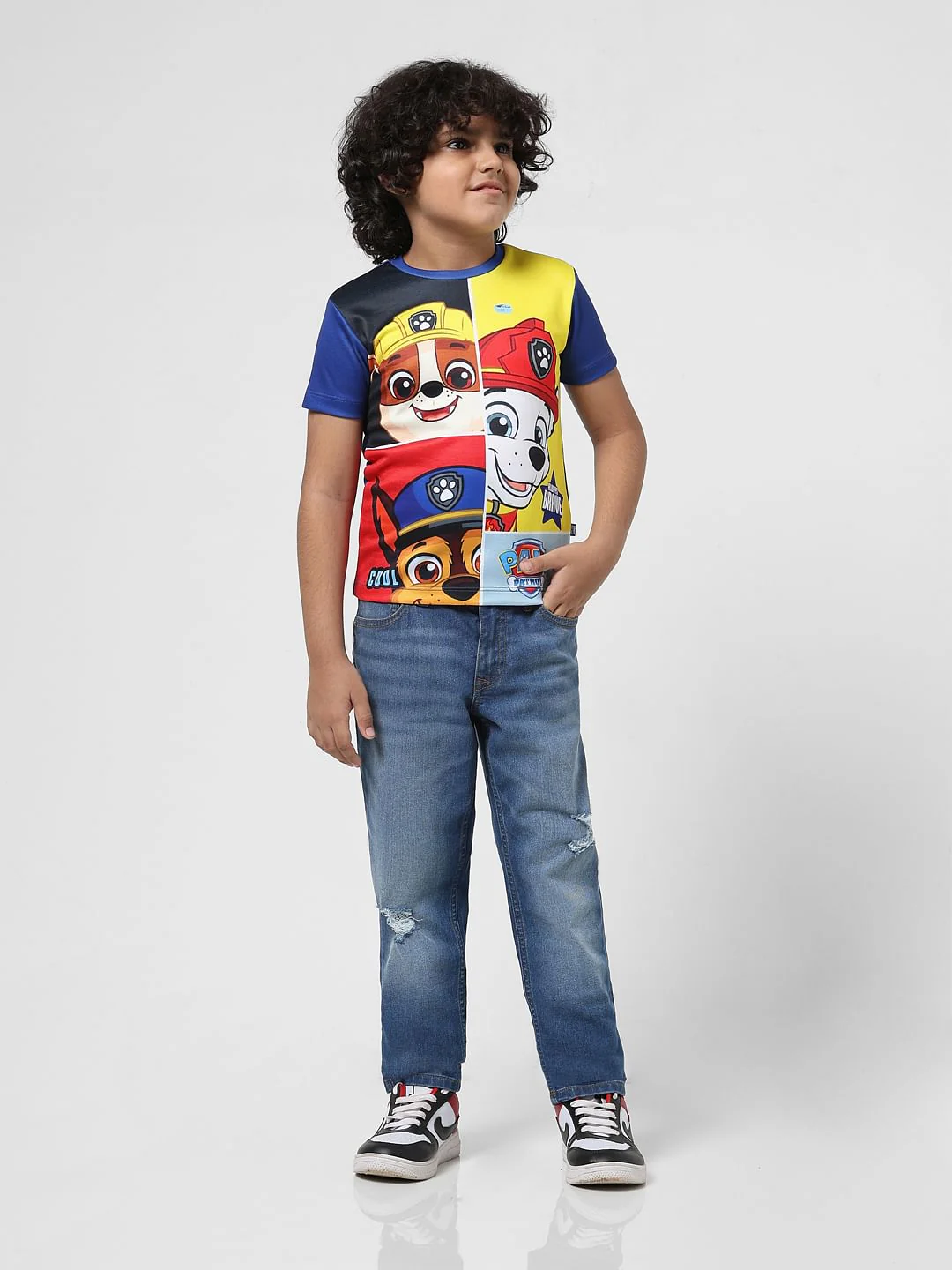 JACK&JONES X PAW PATROL Blue Printed Colourblocked T-shirt - Image 5