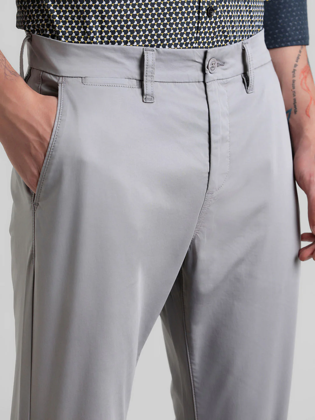 Grey Mid Rise Overdyed Pants - Image 4