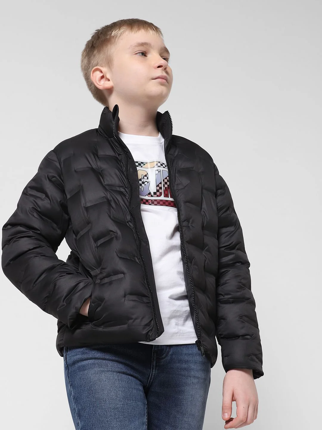JUNIOR BOYS Black High Neck Puffer Jacket