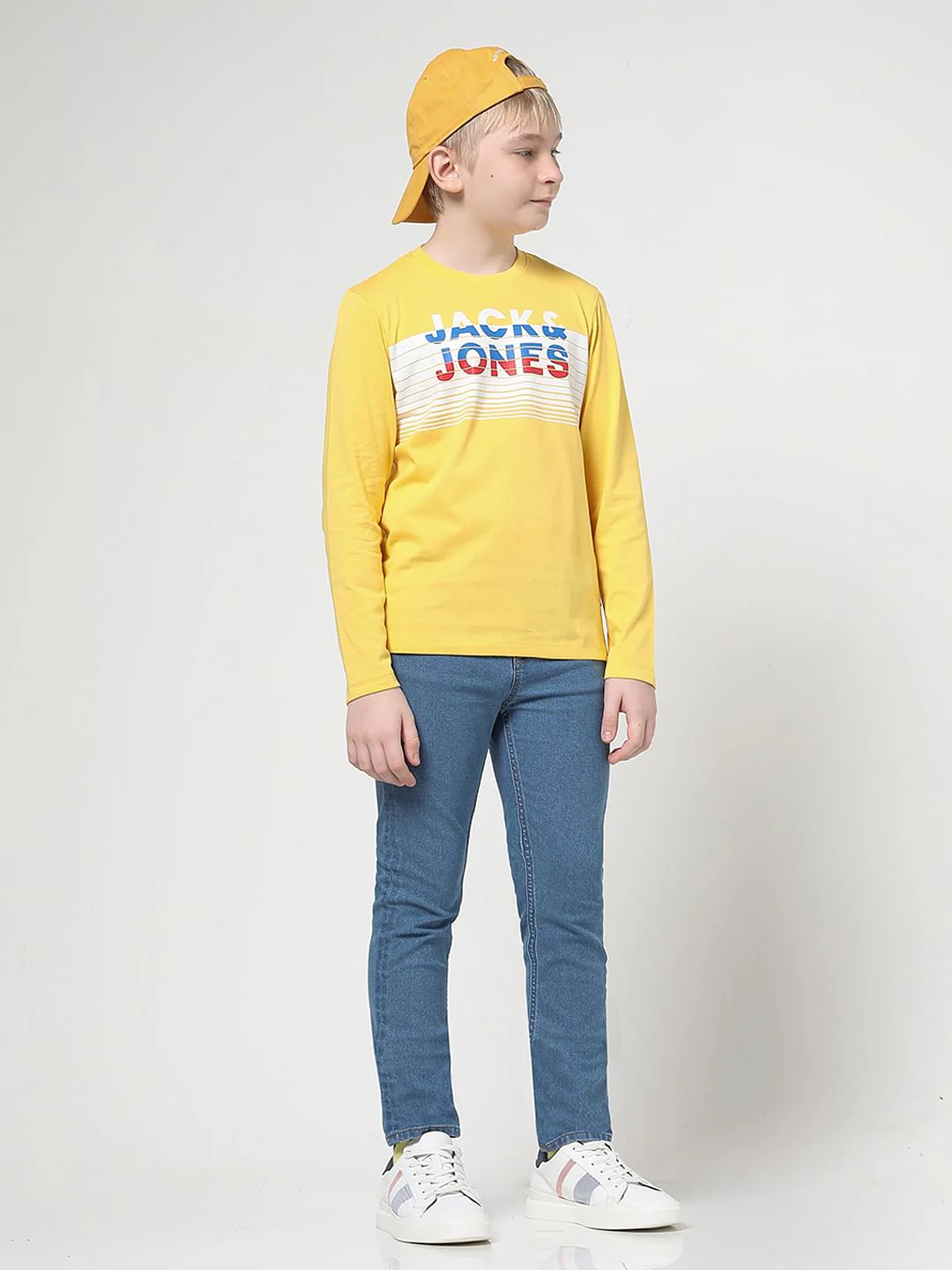 Boys Yellow Logo Print Full Sleeves T-shirt