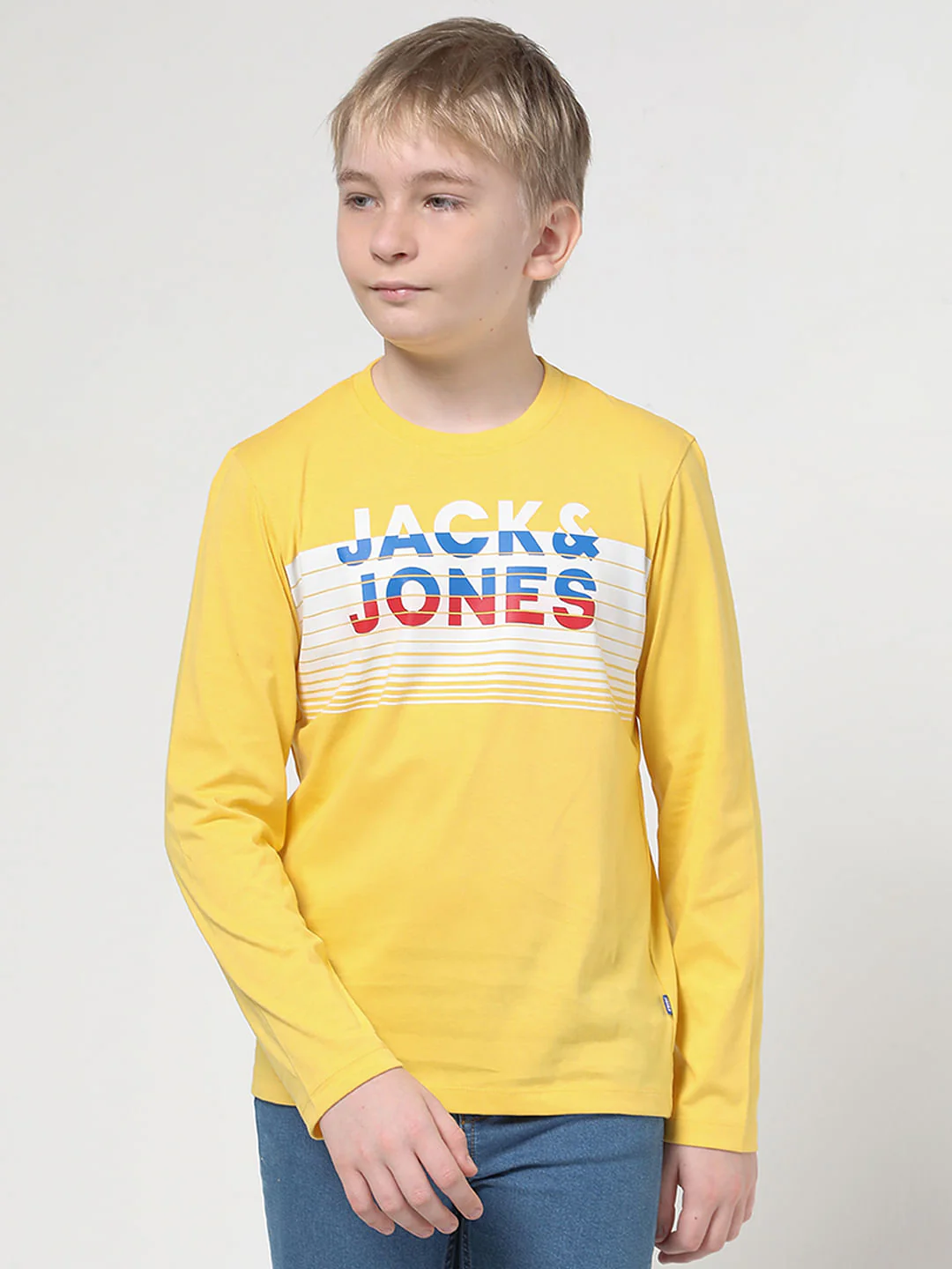 Boys Yellow Logo Print Full Sleeves T-shirt - Image 2