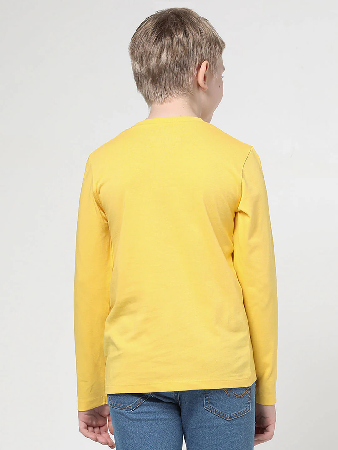 Boys Yellow Logo Print Full Sleeves T-shirt - Image 3