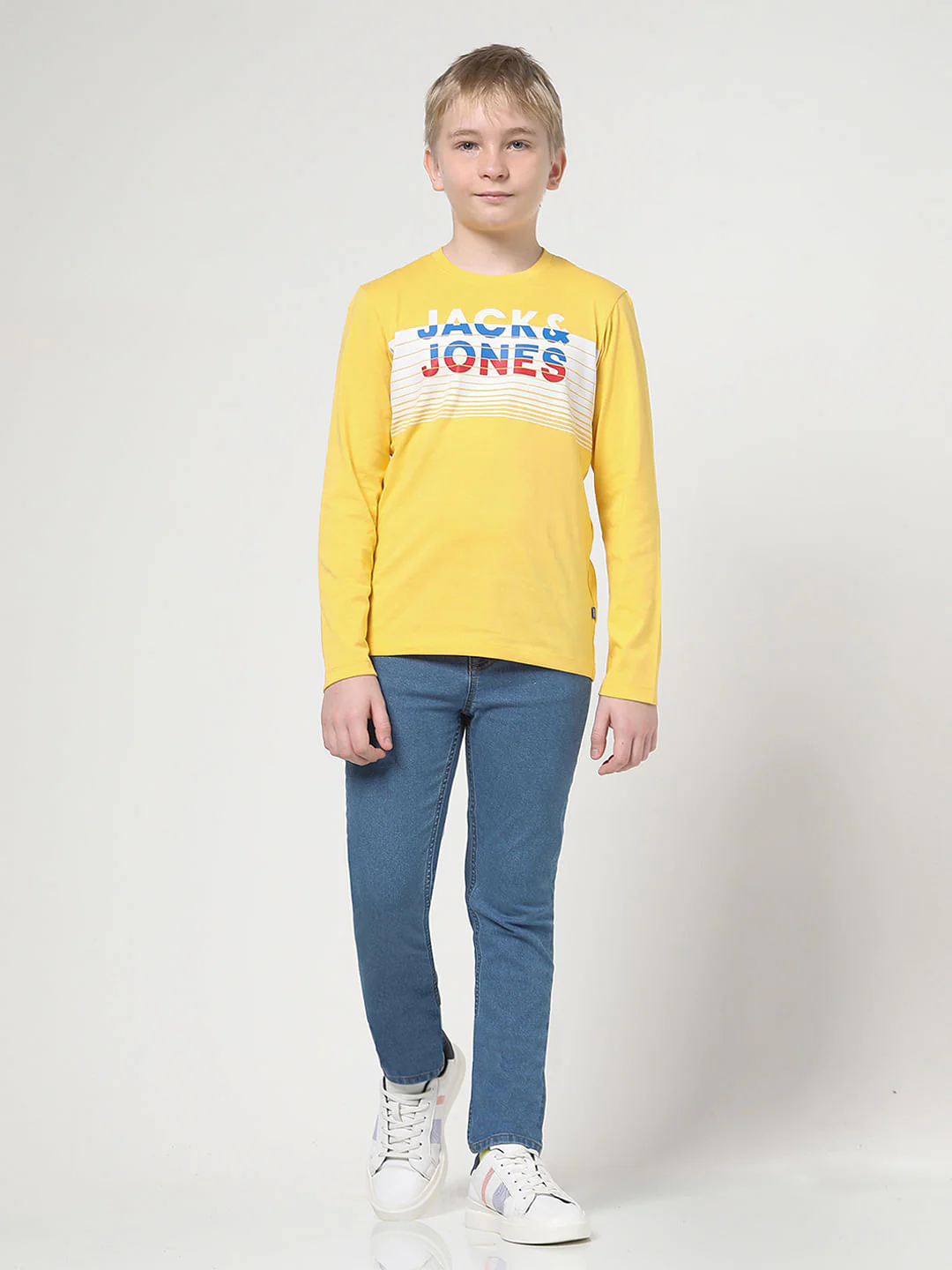 Boys Yellow Logo Print Full Sleeves T-shirt - Image 5