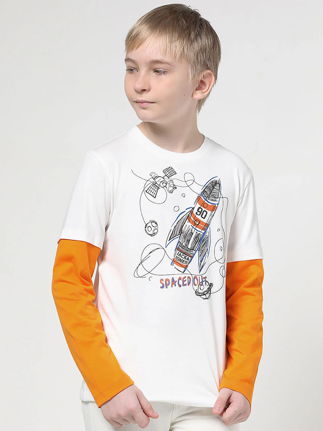 Boys White Spaced-Out Crew Neck T-shirt - Image 2