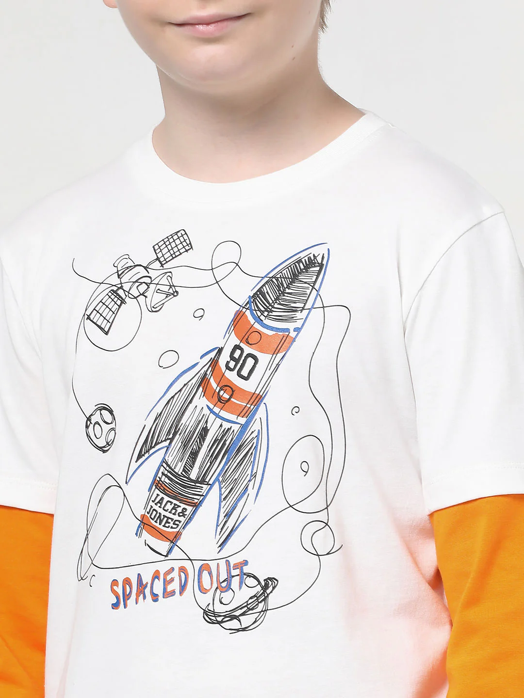 Boys White Spaced-Out Crew Neck T-shirt - Image 4
