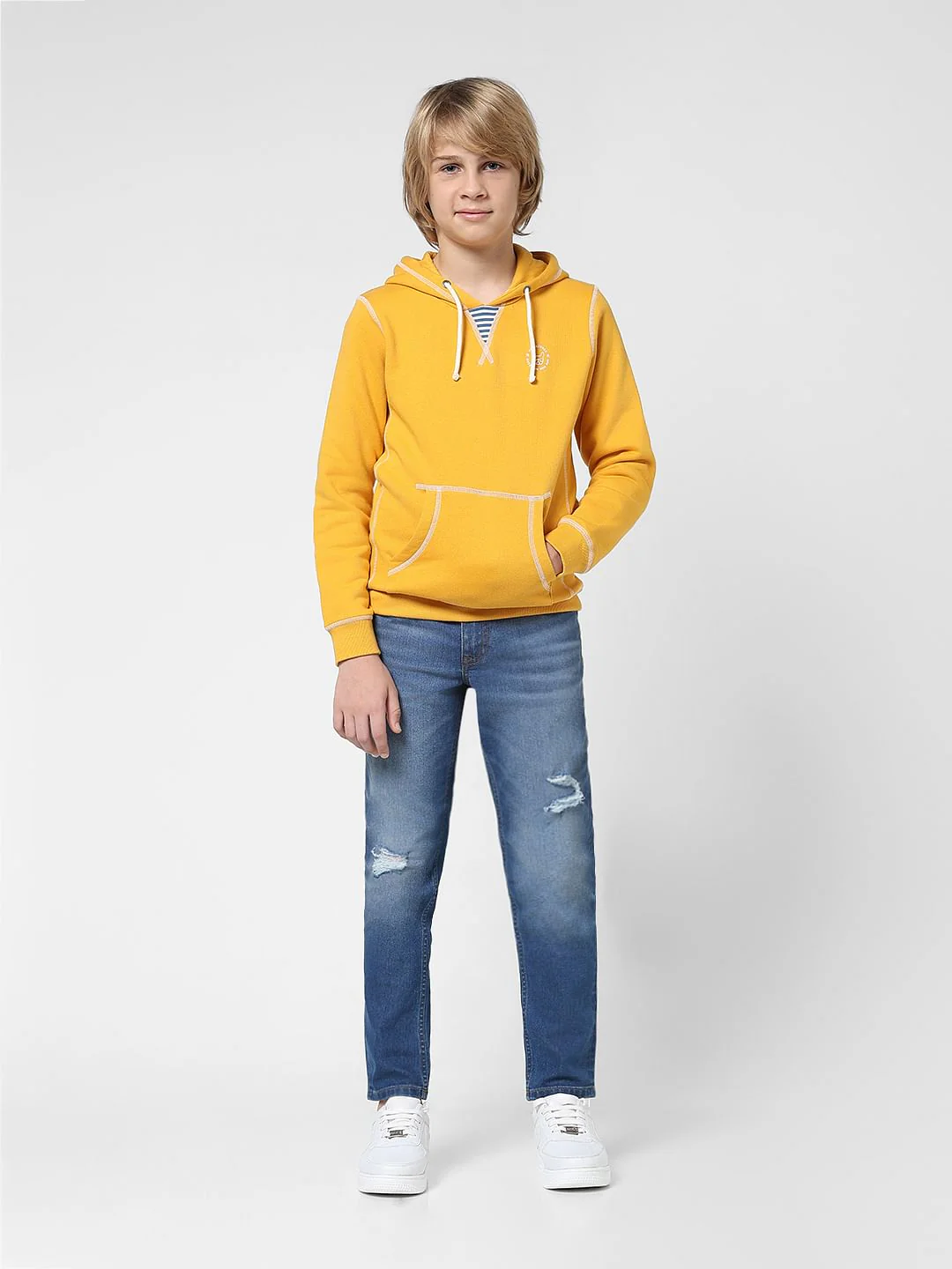 JUNIOR BOYS Yellow Contrast Stitch Sweatshirt - Image 5