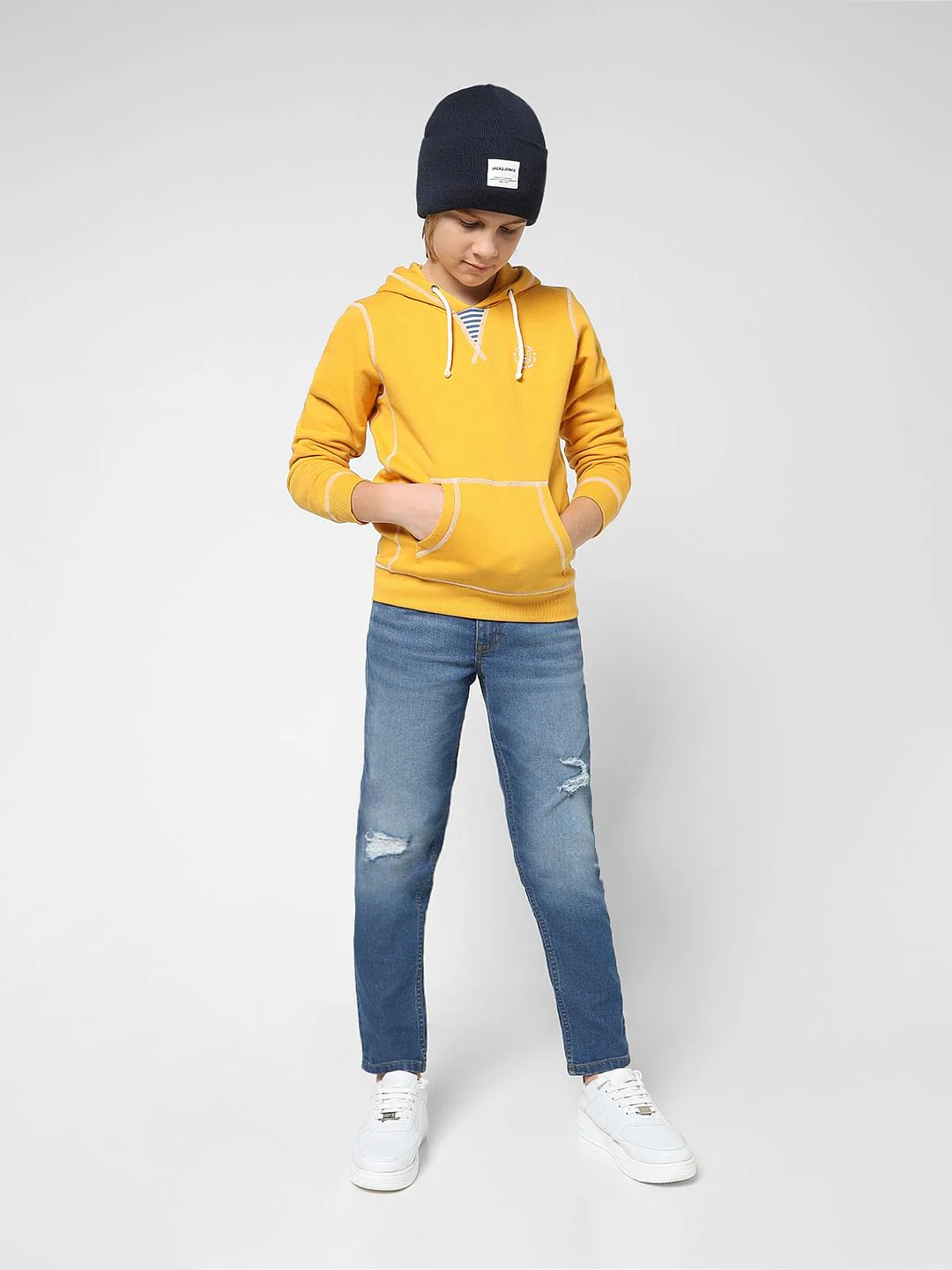 JUNIOR BOYS Yellow Contrast Stitch Sweatshirt - Image 6