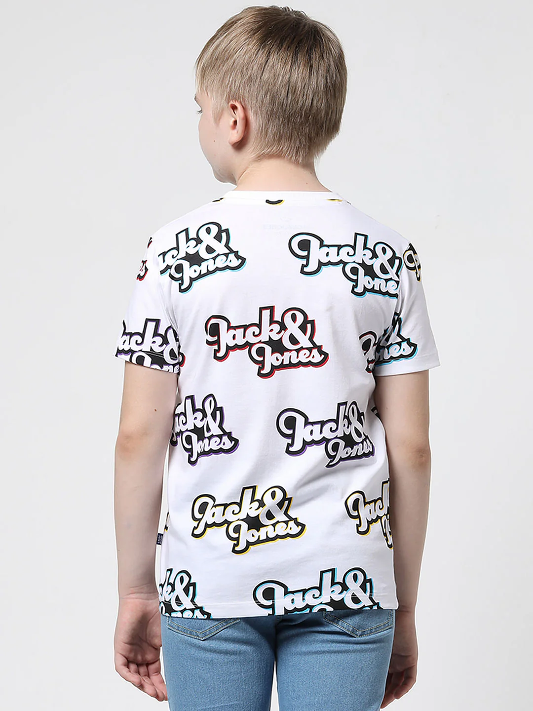 Boys White Logo Print Crew Neck T-shirt - Image 4