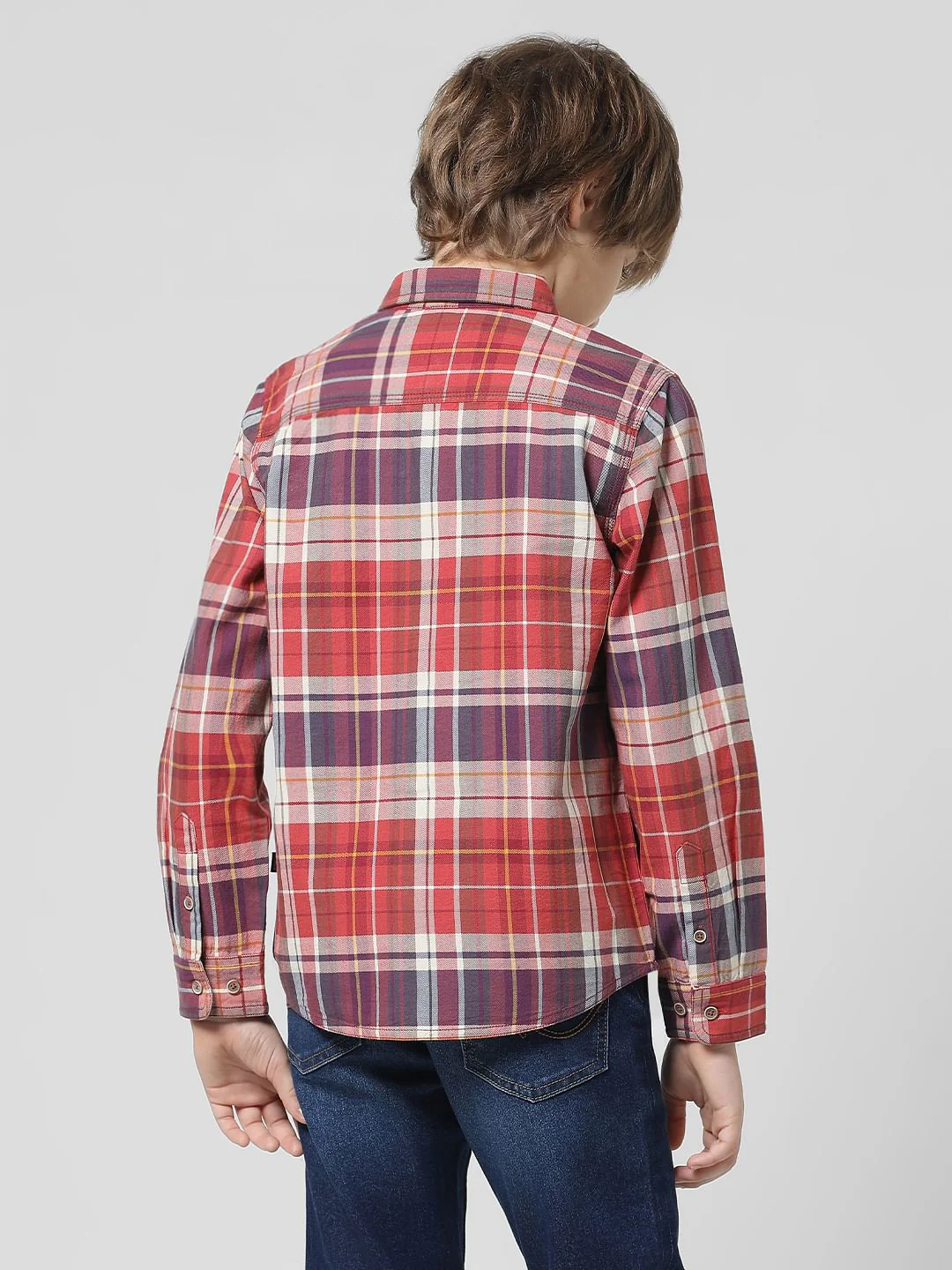 JUNIOR BOYS Red & White Check Full Sleeves Shirt - Image 3
