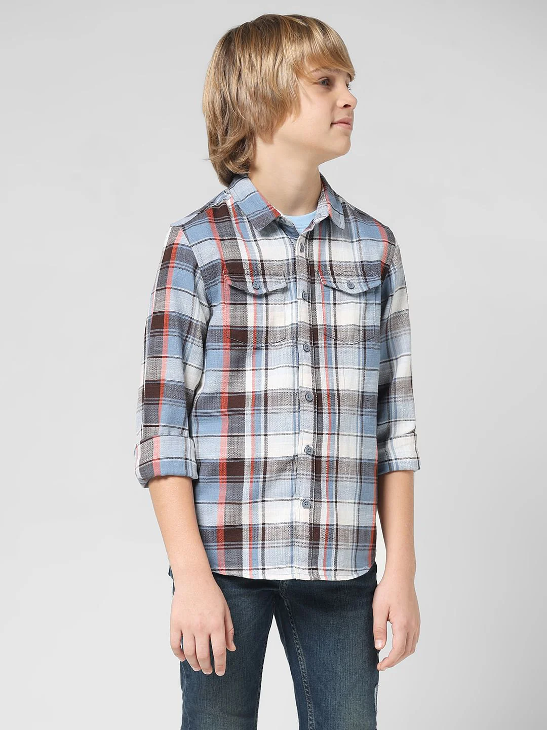 JUNIOR BOYS White Check Full Sleeves Shirt - Image 2