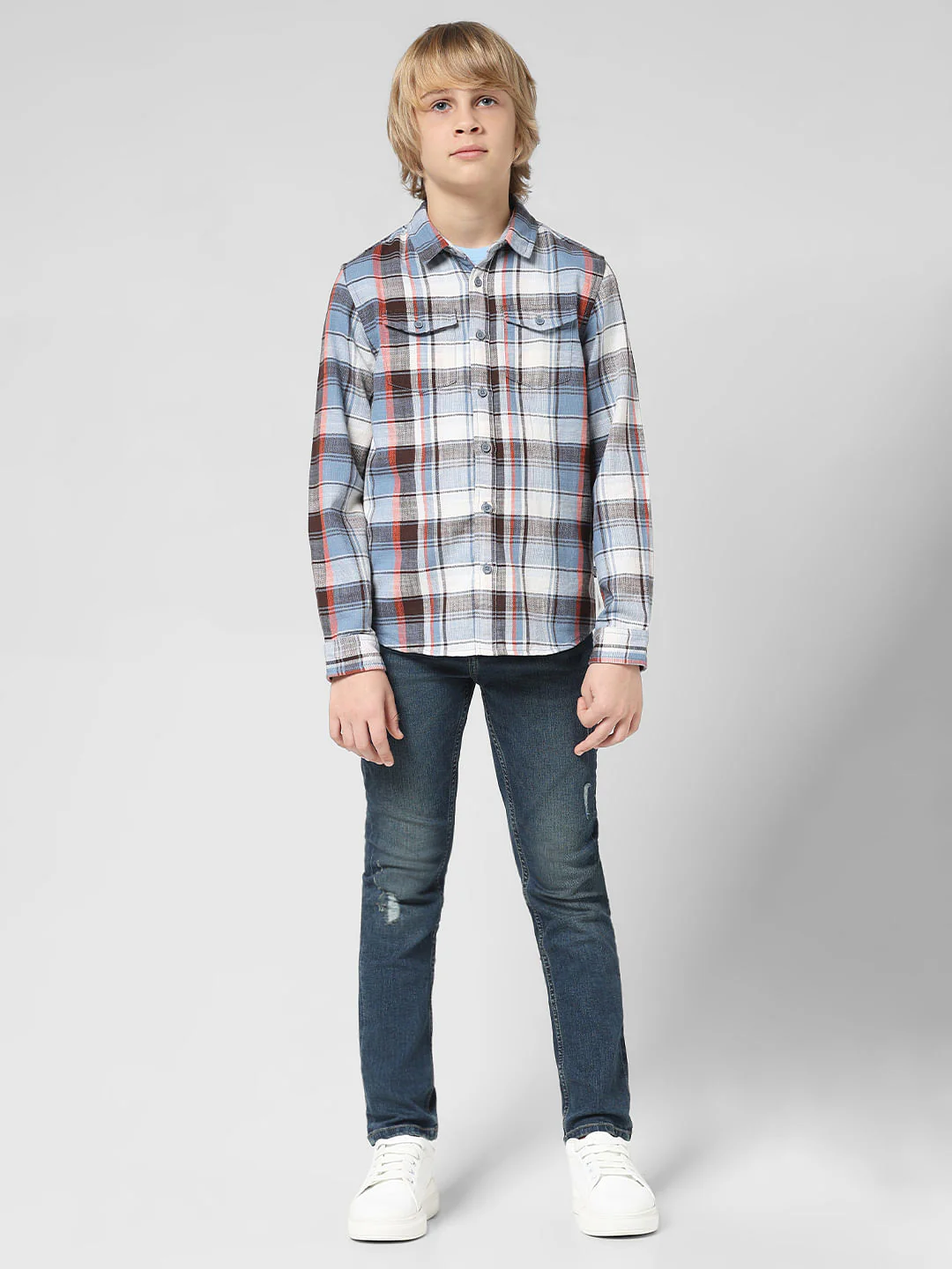 JUNIOR BOYS White Check Full Sleeves Shirt - Image 5