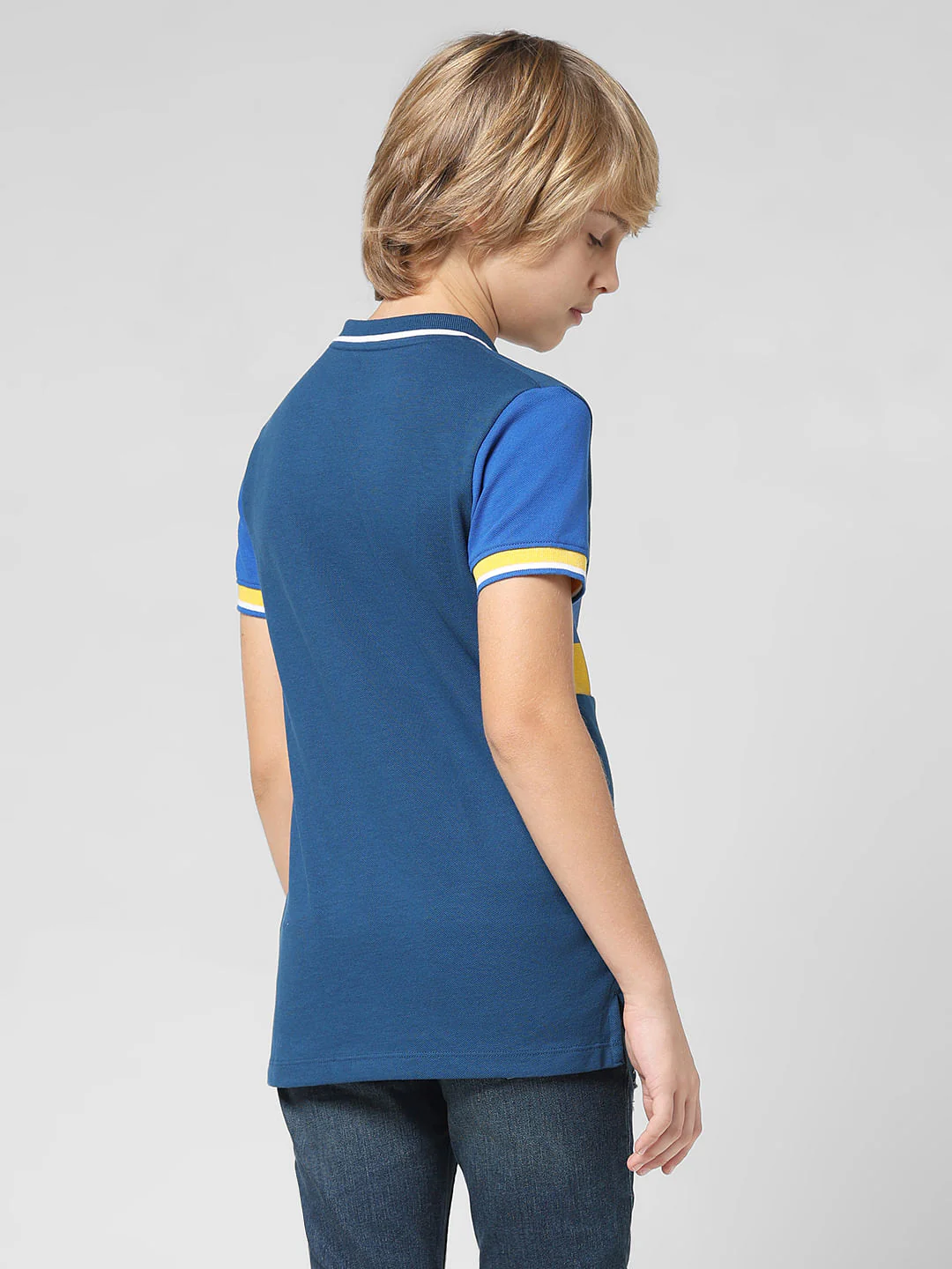 JUNIOR BOYS Blue Typographic Print Polo T-shirt - Image 3