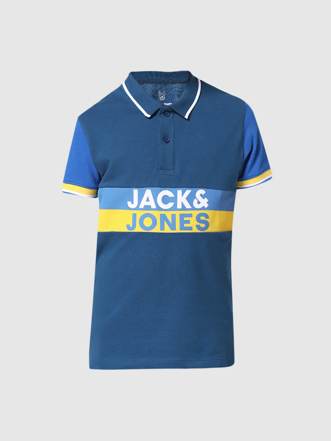 JUNIOR BOYS Blue Typographic Print Polo T-shirt - Image 6