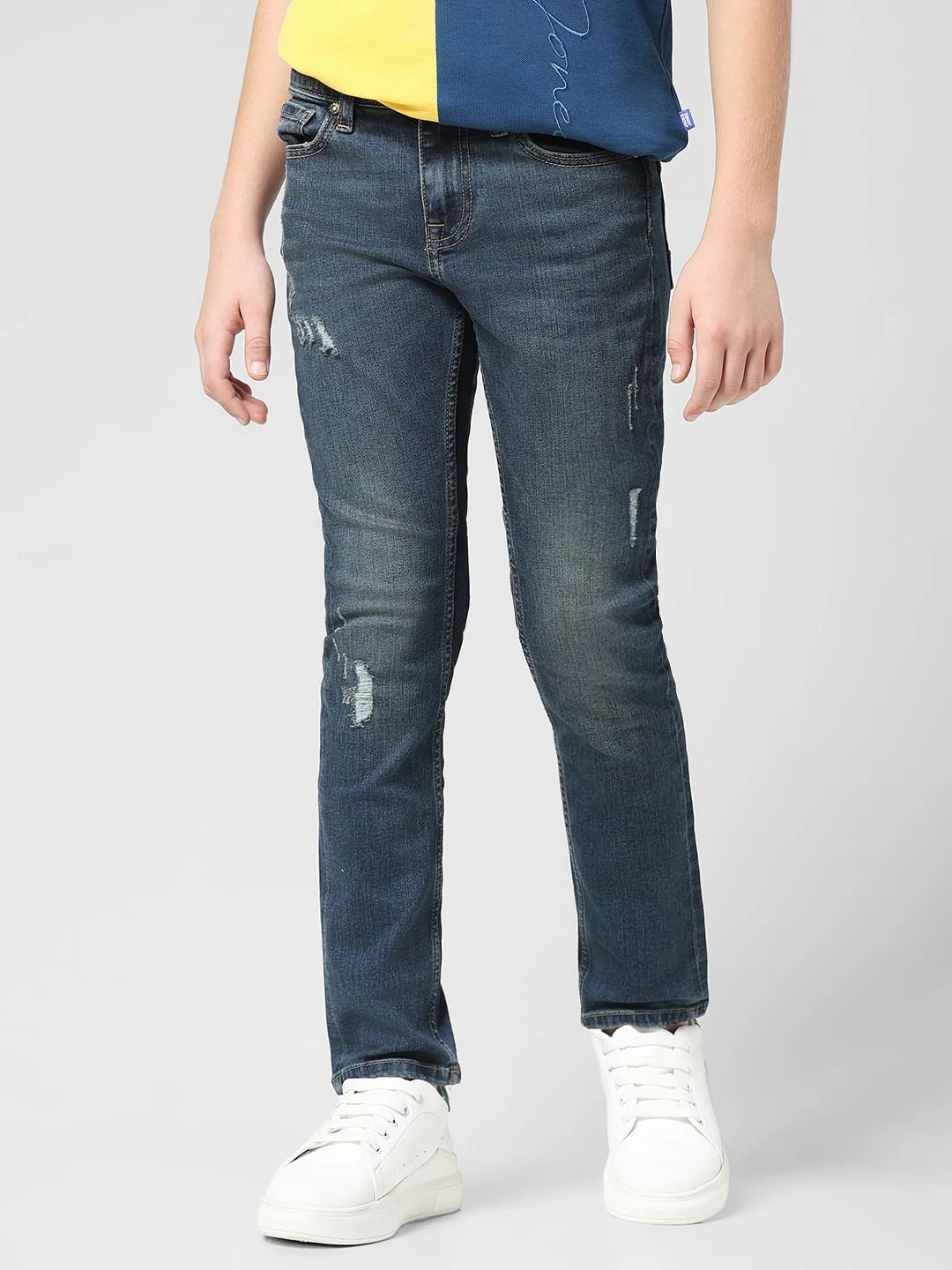 JUNIOR BOYS Dark Blue Distressed Clark Regular Fit Jeans - Image 2