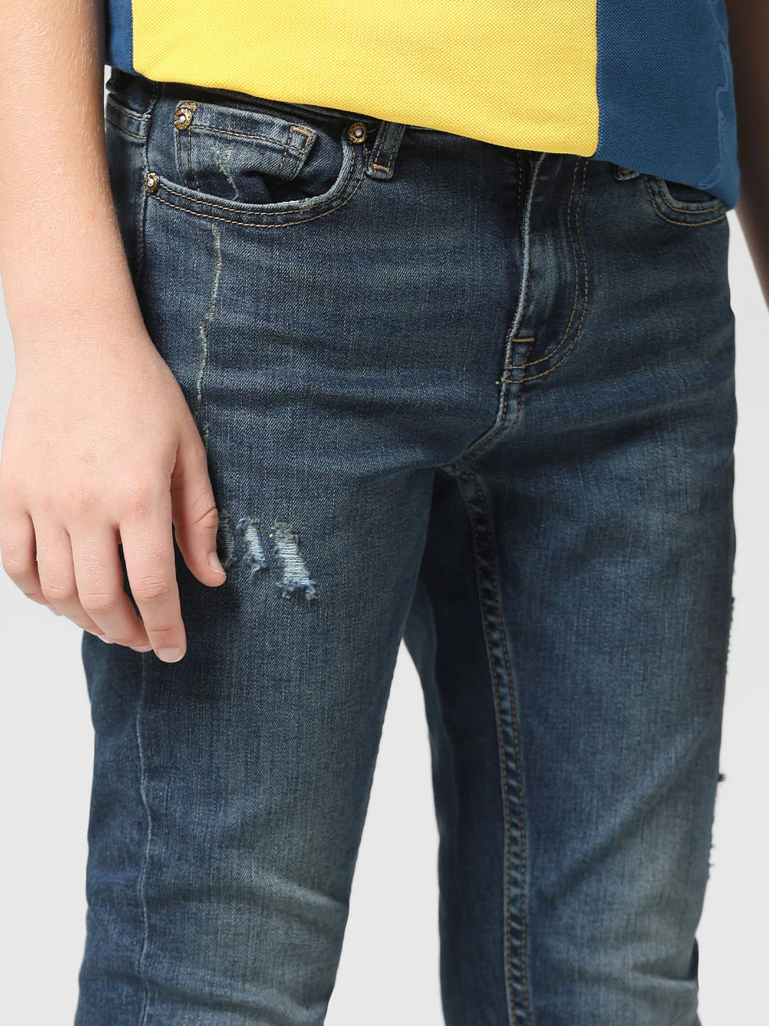 JUNIOR BOYS Dark Blue Distressed Clark Regular Fit Jeans - Image 4