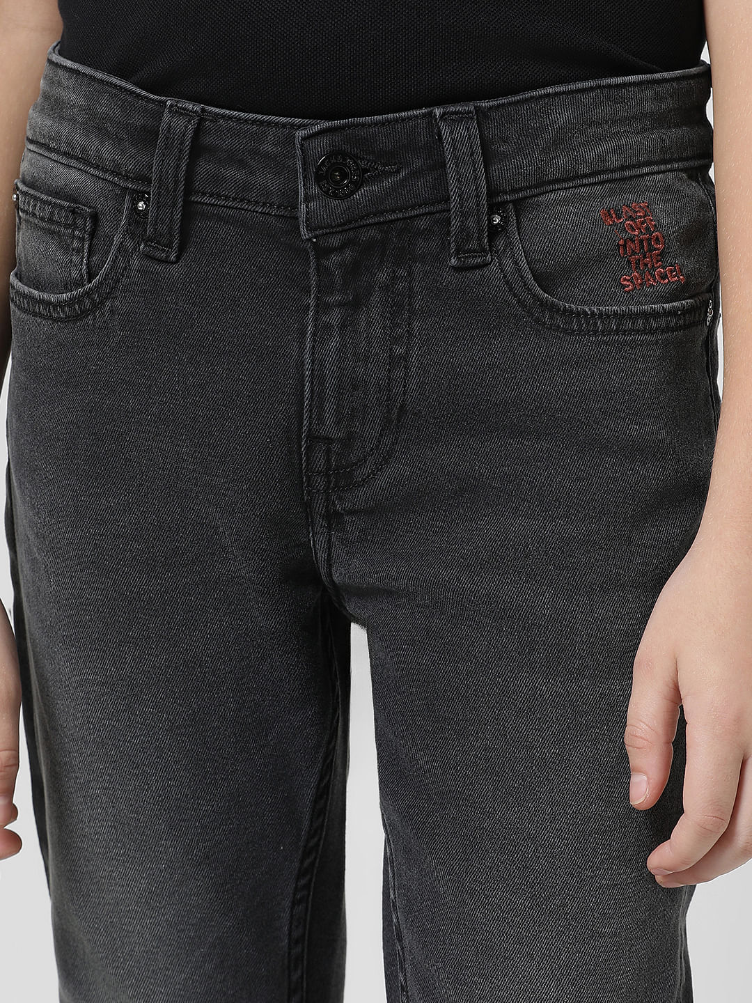 Black Mid Rise Washed Glenn Slim Jeans - Image 4
