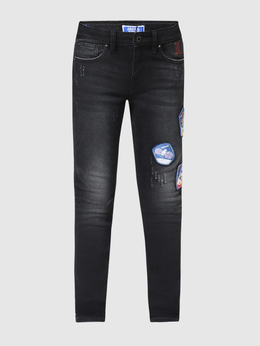 JUNIOR BOYS Black Applique Patch Glenn Slim Fit Jeans - Image 5