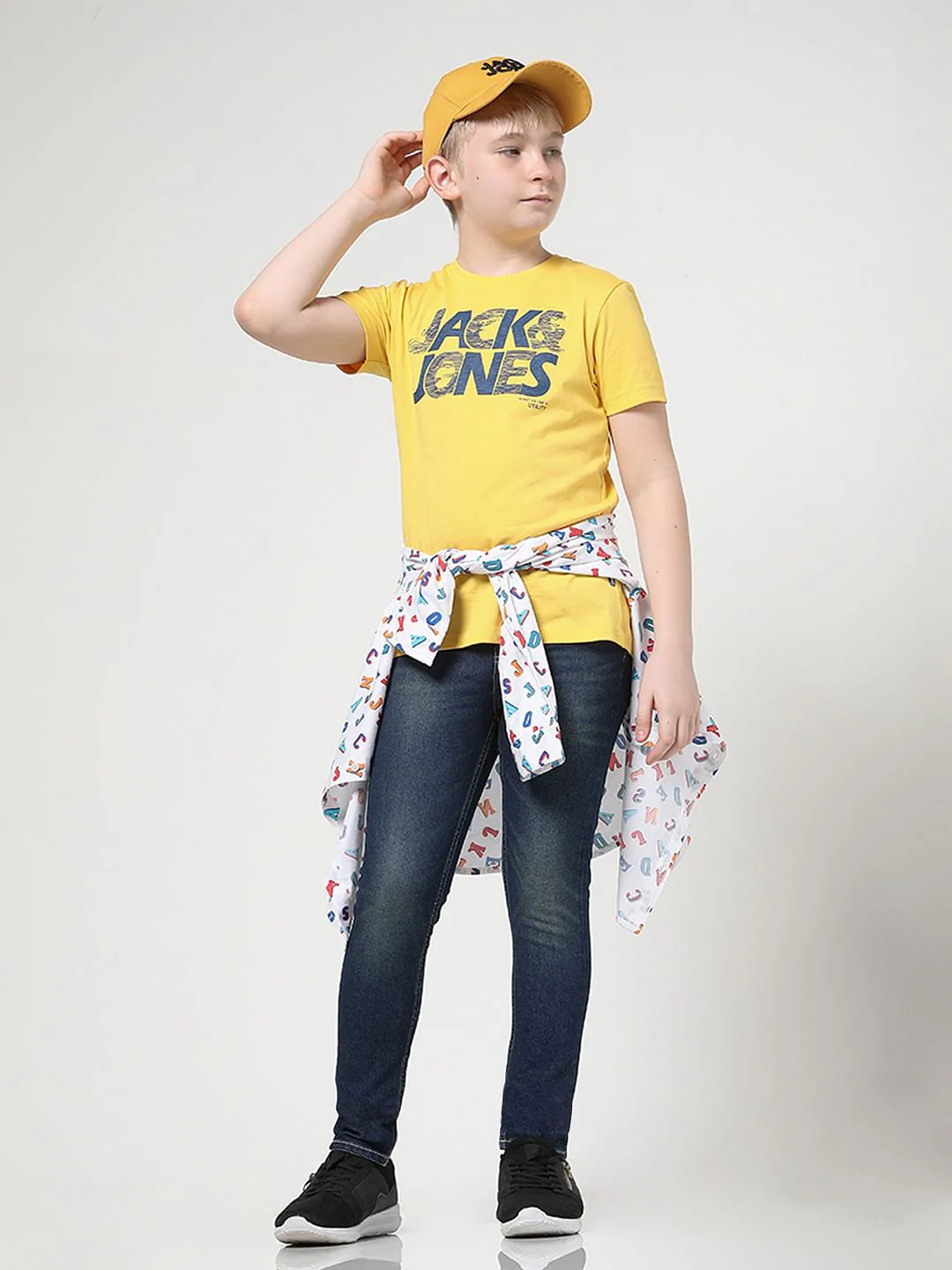 JUNIOR BOYS Dark Blue Logo Text Glenn Slim Fit Jeans
