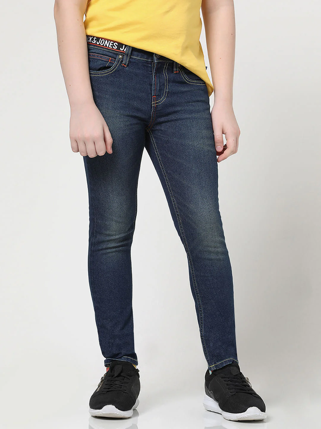 JUNIOR BOYS Dark Blue Logo Text Glenn Slim Fit Jeans - Image 2