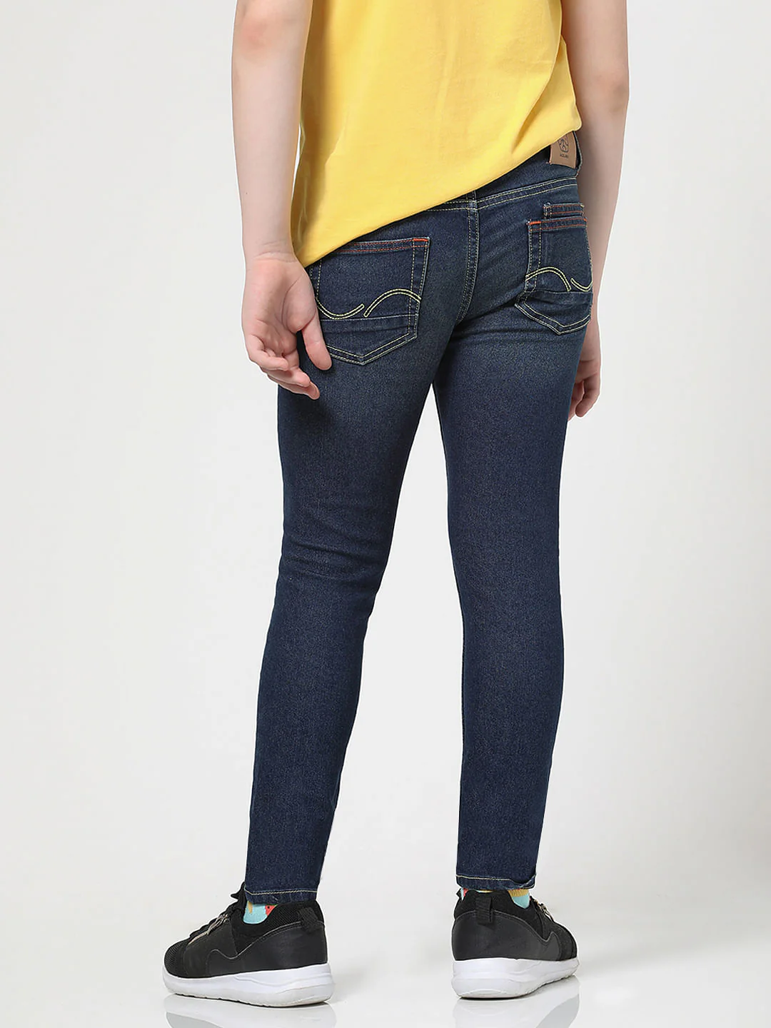 JUNIOR BOYS Dark Blue Logo Text Glenn Slim Fit Jeans - Image 3
