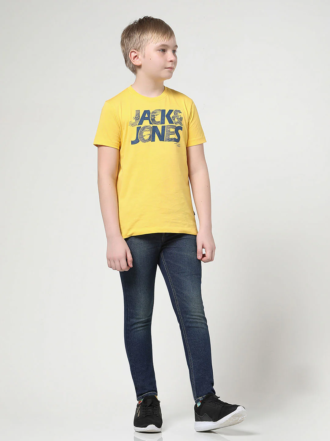JUNIOR BOYS Dark Blue Logo Text Glenn Slim Fit Jeans - Image 5
