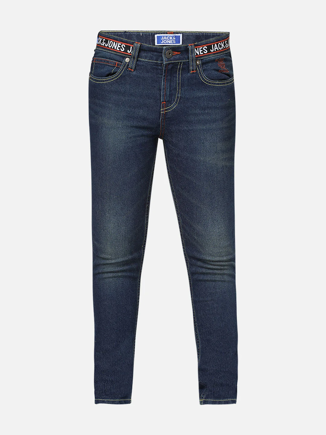 JUNIOR BOYS Dark Blue Logo Text Glenn Slim Fit Jeans - Image 6