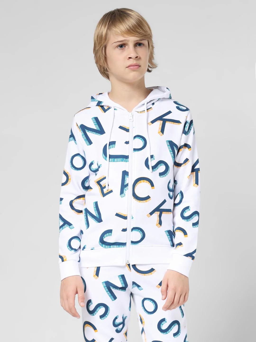 JUNIOR BOYS White Front Open Co-ord Set Sweatshirt - Image 2