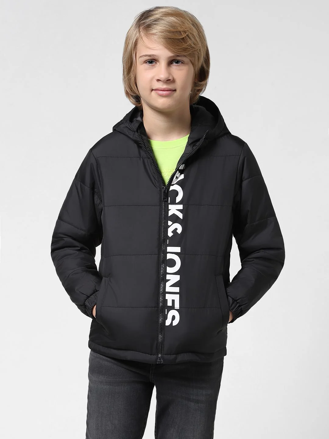 JUNIOR BOYS Black Hooded Puffer Jacket - Image 2