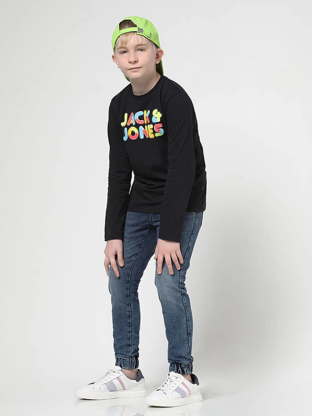 Blue Mid Rise Denim Joggers