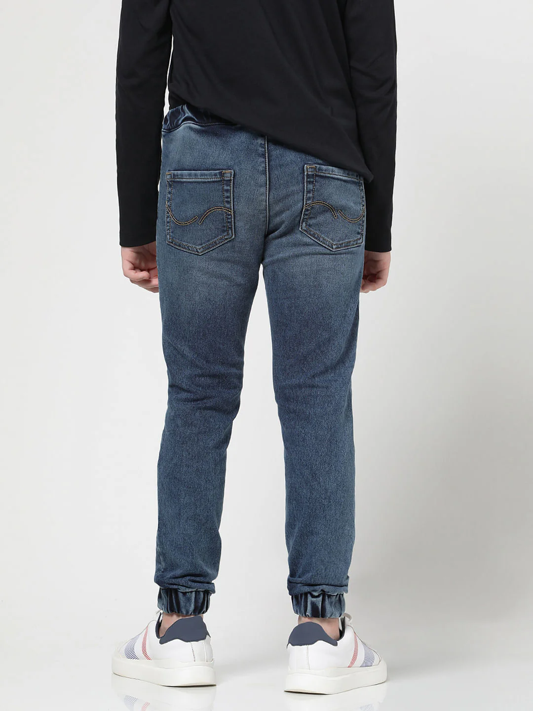 Blue Mid Rise Denim Joggers - Image 3